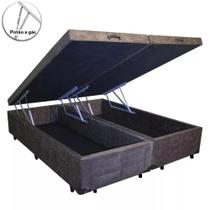 Cama Box Baú Queen Bipartido Blindado Suede Marrom Com Pistão A Gás Cama Box Baú Queen Bipartido Blindado Suede Marrom Com Pistão A Gás