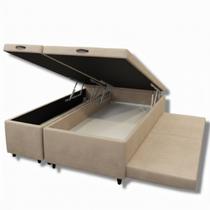 Cama Box Bau Queen Bipartido c/ Cama Auxiliar Suede 47x158x198 - Santo Box Cama Box Bau Queen Bipartido c/ Cama Auxiliar Suede 47x158x198 - Santo Box