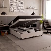 Cama Box Baú Queen Bipartido + Colchão D33 One Face - 61x158x198cm - Couro Branco Cama Box Baú Queen Bipartido + Colchão D33 One Face - 61x158x198cm - Couro Branco