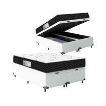 Cama Box Baú Queen Bipartido + Colchão D33 One Face - 61x158x198cm - Couro Branco Cama Box Baú Queen Bipartido + Colchão D33 One Face - 61x158x198cm - Couro Branco