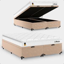Cama Box Baú Queen Bipartido + Colchão Life D33 Pillow Top