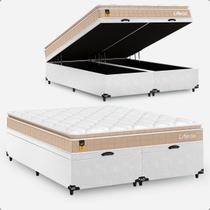 Cama Box Baú Queen Bipartido + Colchão Life D33 Pillow Top Cama Box Baú Queen Bipartido + Colchão Life D33 Pillow Top
