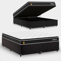 Cama Box Baú Queen Bipartido + Colchão Life D33 Pillow Top