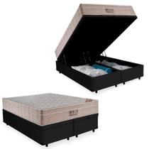 Cama Box Baú Queen Bipartido + Colchão Molas Ensacadas AirTech Ortobom 158x198x69 Preto