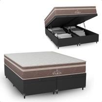Cama Box Baú Queen Bipartido + Colchão Paris Molas Ensacadas Pocket - 66x158x198cm - Couro Preto Cama Box Baú Queen Bipartido + Colchão Paris Molas Ensacadas Pocket - 66x158x198cm - Couro Preto
