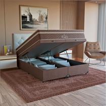 Cama Box Baú Queen Bipartido + Colchão Paris Molas Ensacadas Pocket - 66x158x198cm - Suede Marrom - e-Shop Casa Cama Box Baú Queen Bipartido + Colchão Paris Molas Ensacadas Pocket - 66x158x198cm - Suede Marrom - e-Shop Casa