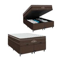 Cama Box Baú Queen Bipartido + Paris Molas Ensacadas Pocket - 66x158x198cm - Várias Cores