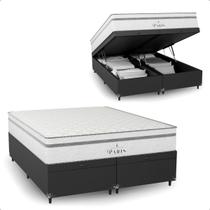 Cama Box Baú Queen Bipartido Preto + Colchão Paris Branco Cama Box Baú Queen Bipartido Preto + Colchão Paris Branco
