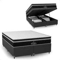 Cama Box Baú Queen Bipartido Preto + Colchão Paris Preto Cama Box Baú Queen Bipartido Preto + Colchão Paris Preto