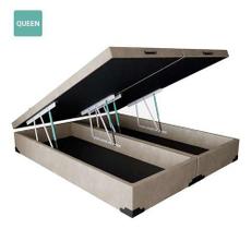 Cama Box Baú Queen Bipartido Sintético Bege 38x158x198 Cama Box Baú Queen Bipartido Sintético Bege 38x158x198