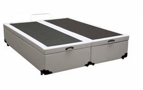 Cama Box Baú Queen Bipartido Sintético Branco Com Pistão A Gás