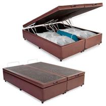 Cama Box Baú Queen Bipartido Sintético Cama Marrom 158x198x45cm Cama Box Baú Queen Bipartido Sintético Cama Marrom 158x198x45cm
