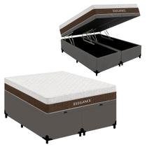 Cama Box Baú Queen Bipartido Sintético + Colchão Molas Ensacadas Royal Sleep Elegance 158cm Suporta Até 150 Kg p/ Pessoa Cama Box Baú Queen Bipartido Sintético + Colchão Molas Ensacadas Royal Sleep Elegance 158cm Suporta Até 150 Kg p/ Pessoa