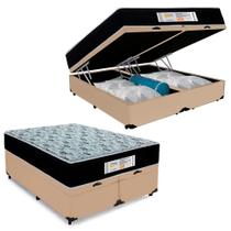 Cama Box Baú Queen Bipartido Sintético + Colchão Molas Ensacadas Sereneprime Sonnolux 158x198x69 Bege