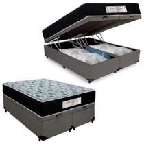Cama Box Baú Queen Bipartido Sintético + Colchão Molas Ensacadas SerenePrime Sonnolux 158x198x69 Cinza Cama Box Baú Queen Bipartido Sintético + Colchão Molas Ensacadas SerenePrime Sonnolux 158x198x69 Cinza