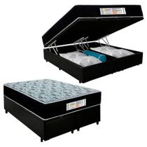 Cama Box Baú Queen Bipartido Sintético + Colchão Molas Ensacadas Sereneprime Sonnolux 158x198x69 Cor:preto