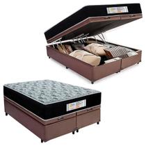 Cama Box Baú Queen Bipartido Sintético + Colchão Molas Ensacadas SerenePrime Sonnolux 158x198x69 Marrom