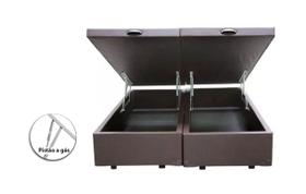 Cama Box Baú Queen Bipartido Sintético Marrom Com Pistão A Gás