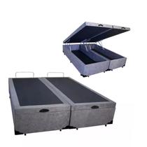 Cama Box Baú Queen Bipartido, Suede Cinza Cama Box Baú Queen Bipartido, Suede Cinza