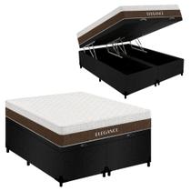 Cama Box Baú Queen Bipartido Suede + Colchão Molas Ensacadas Royal Sleep Elegance 158x198x72 Cama Box Baú Queen Bipartido Suede + Colchão Molas Ensacadas Royal Sleep Elegance 158x198x72