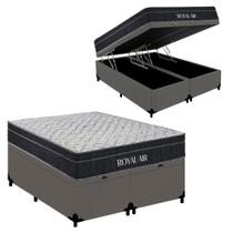 Cama Box Baú Queen Bipartido Suede + Colchão Molas Ensacadas Royal Sleep Royal Air 158cm Cama Box Baú Queen Bipartido Suede + Colchão Molas Ensacadas Royal Sleep Royal Air 158cm