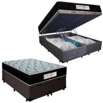 Cama Box Baú Queen Bipartido Suede + Colchão Molas Ensacadas SerenePrime Sonnolux 158x198x69 Marrom