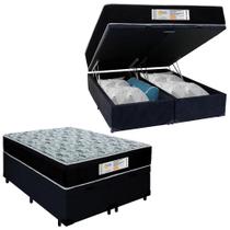 Cama Box Baú Queen Bipartido Suede + Colchão Molas Ensacadas SerenePrime Sonnolux 158x198x69 Preto Cama Box Baú Queen Bipartido Suede + Colchão Molas Ensacadas SerenePrime Sonnolux 158x198x69 Preto
