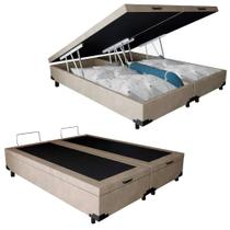 Cama Box Baú Queen Bipartido Suede Mega Cama Bege 158x198x45cm