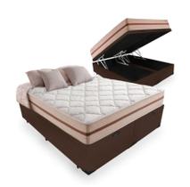 Cama Box Baú Queen Bipartido Tecido Sintético Marrom com Colchão Pillow Angel - Bello Box - Molas Ensacadas 62x158x198