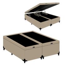 Cama Box Baú Queen Bipartido Turca Sintético Bege 158x198x41 Cama Box Baú Queen Bipartido Turca Sintético Bege 158x198x41