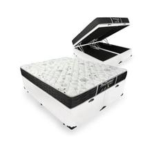 Cama Box Baú Queen Bipartido158 Tecido Sintético Branco com Colchão De Molas - Probel Prodormir Sleep Black