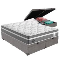 Cama Box Baú Queen Cinza + Colchão Berlim Molas Ensacadas Probel Cama Box Baú Queen Cinza + Colchão Berlim Molas Ensacadas Probel