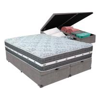 Cama Box Baú Queen Cinza + Colchão Black Graphite 27 Molas Ensacadas Anjos