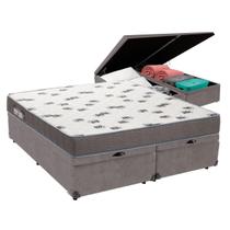 Cama Box Baú Queen Cinza + Colchão Light D33 Ortobom Cama Box Baú Queen Cinza + Colchão Light D33 Ortobom