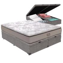 Cama Box Baú Queen Cinza e Colchão Four Season Molas V-Tech