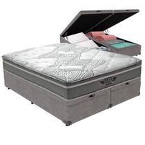 Cama Box Baú Queen Cinza e Colchão Ibiza Molas V-Tech Cama Box Baú Queen Cinza e Colchão Ibiza Molas V-Tech