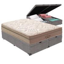 Cama Box Baú Queen Cinza e Colchão Los Angeles Molas V-Tech Cama Box Baú Queen Cinza e Colchão Los Angeles Molas V-Tech