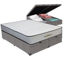Cama Box Baú Queen Cinza e Colchão Orthopedic D33 V-Tech