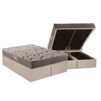 Cama Box Baú Queen: Colchão Anatômico Herval AG65 Fort Black Firme Pillow Top + Base CRC Suede Clean(158x198)