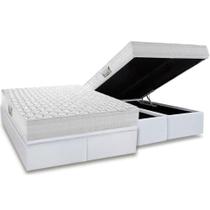 Cama Box Baú Queen: Colchão Anatômico Herval AG65 Frontier + Base CRC Linhão White (158x198)