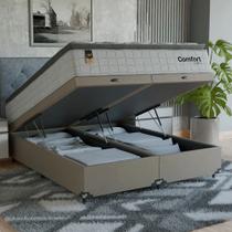 Cama Box Baú Queen Colchão Comfort Class Pillow Top Branco suede Bege Cama Box Baú Queen Colchão Comfort Class Pillow Top Branco suede Bege