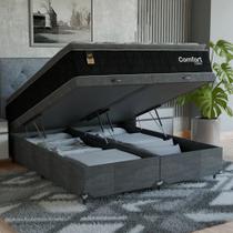 Cama Box Baú Queen Colchão Comfort Class Pillow Top Preto suede Cinza Cama Box Baú Queen Colchão Comfort Class Pillow Top Preto suede Cinza