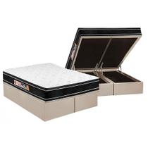 Cama Box Baú Queen: Colchão Espuma Castor D33 Black e White Air Double Face Euro Pillow + Base CRC Suede Clean(158x198)