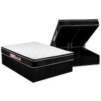 Cama Box Baú Queen: Colchão Espuma Castor D33 Black e White Air Euro Pillow + Base CRC Courano Black(158x198)