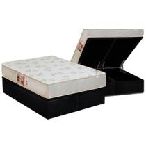 Cama Box Baú Queen: Colchão Espuma Castor D33 Sleep Max Relax + Base CRC Suede Black(158x198)