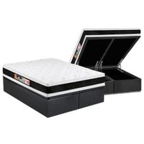 Cama Box Baú Queen: Colchão Espuma Castor D45 Black e White Air Double Face + Base CRC Suede Gray(158x198) Cama Box Baú Queen: Colchão Espuma Castor D45 Black e White Air Double Face + Base CRC Suede Gray(158x198)