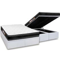 Cama Box Baú Queen: Colchão Espuma D33 Castor Black e White Air Double Face Euro Pillow + Base CRC Courano White(158x198)