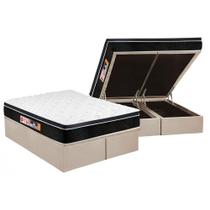 Cama Box Baú Queen: Colchão Espuma D33 Castor Black e White Air Euro Pillow + Base CRC Suede Clean(158x198)