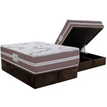 Cama Box Baú Queen: Colchão Espuma D33 Herval Long Live + Base CRC Suede Brown (158x198)