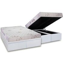 Cama Box Baú Queen: Colchão Espuma D33 Luckspuma Supreme Floral Pró Saúde Duplo + Base CRC Courano White(158x198)